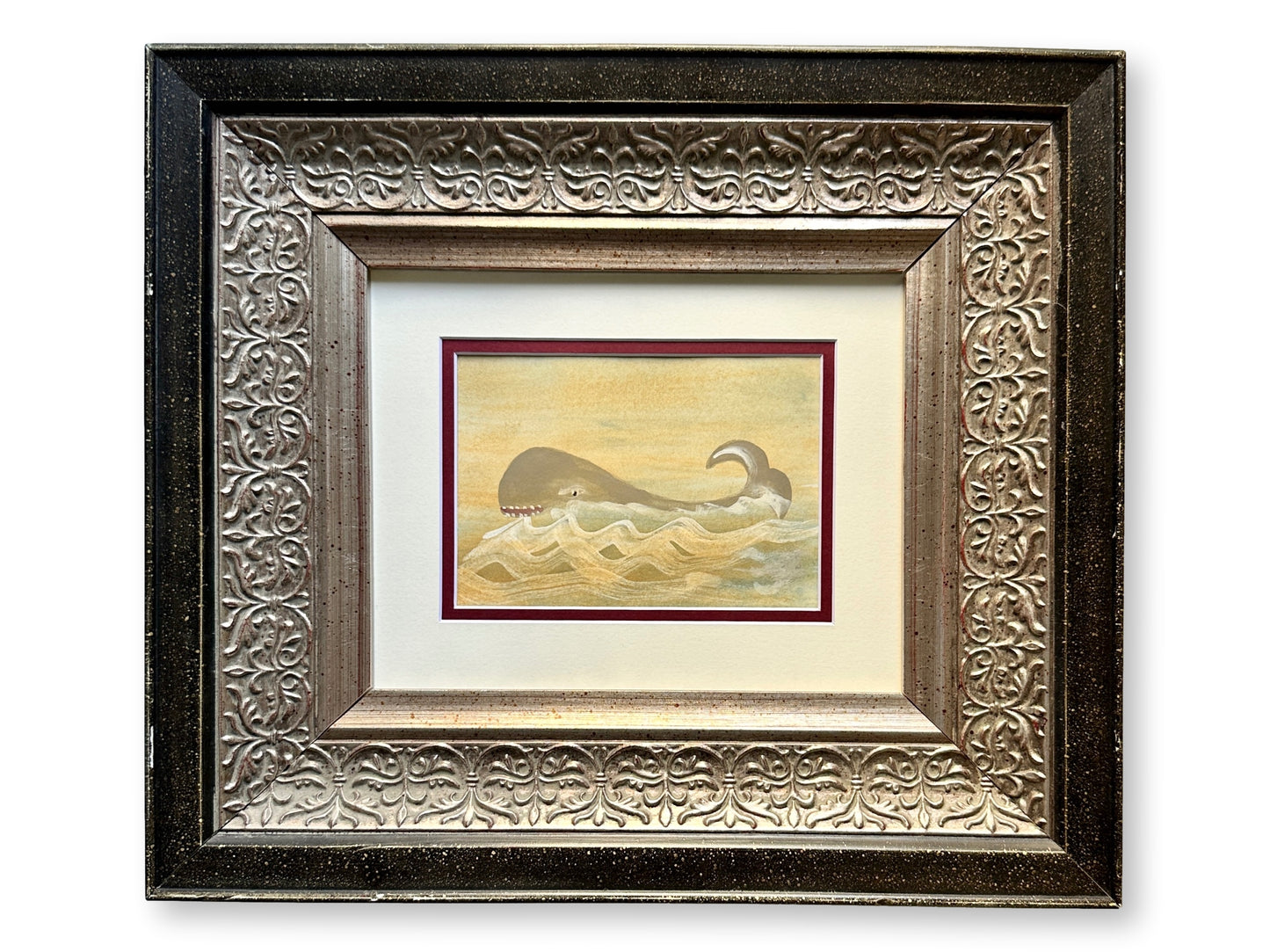 Vintage Folk Art Watercolor of a Whale