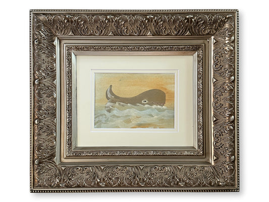 Vintage Folk Art Watercolor of a Whale