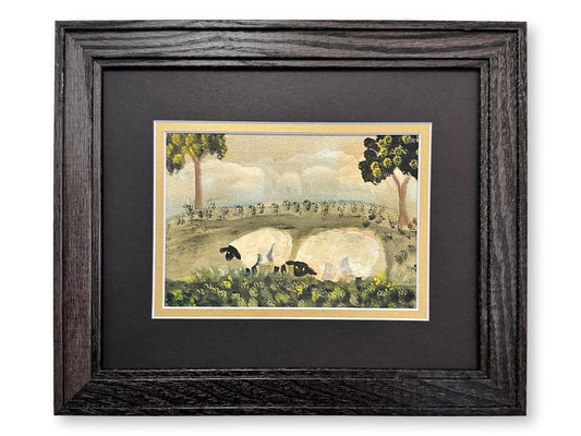 Folk Art Watercolor of Two Sheep