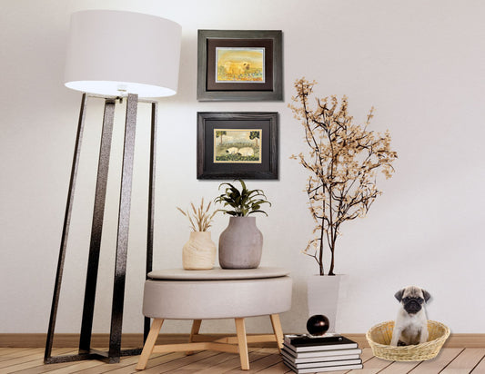 Folk Art Watercolor of Two Sheep