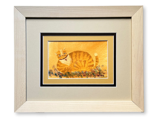 Vintage Folk Art Watercolor of a Cat