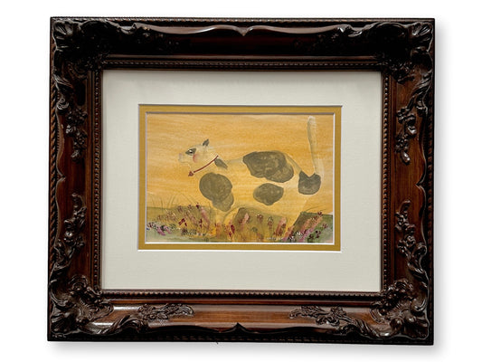 Vintage Folk Art Watercolor of a Cat