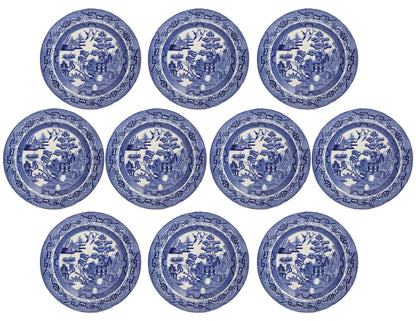 C. 1850s Staffordshire Willow Pattern 8.75" Plates, Set of 10
