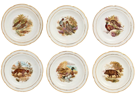 Set of 10 French Wildlife Scene Dinner Bowls