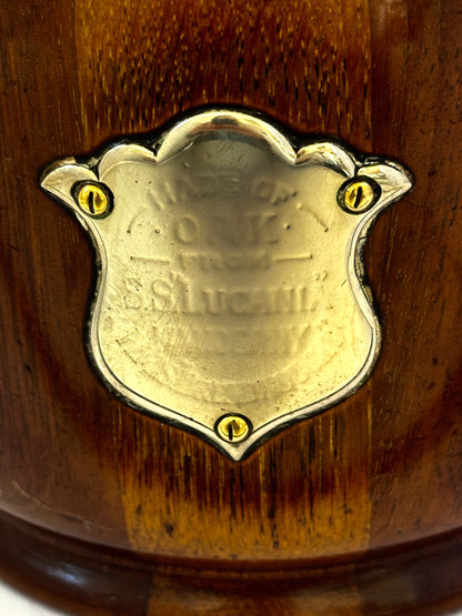 English Art Deco Ice Bucket Made of SS Luciana Salvaged Wood