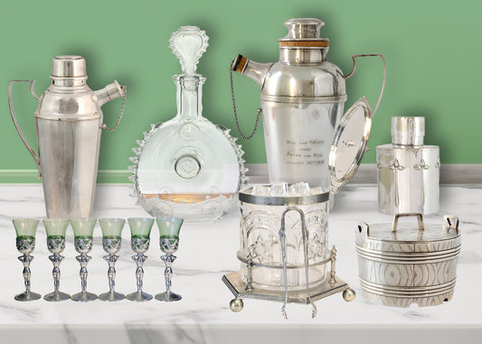1920s English Crystal Ice Bucket w/ Tongs