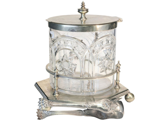 1920s English Crystal Ice Bucket w/ Tongs