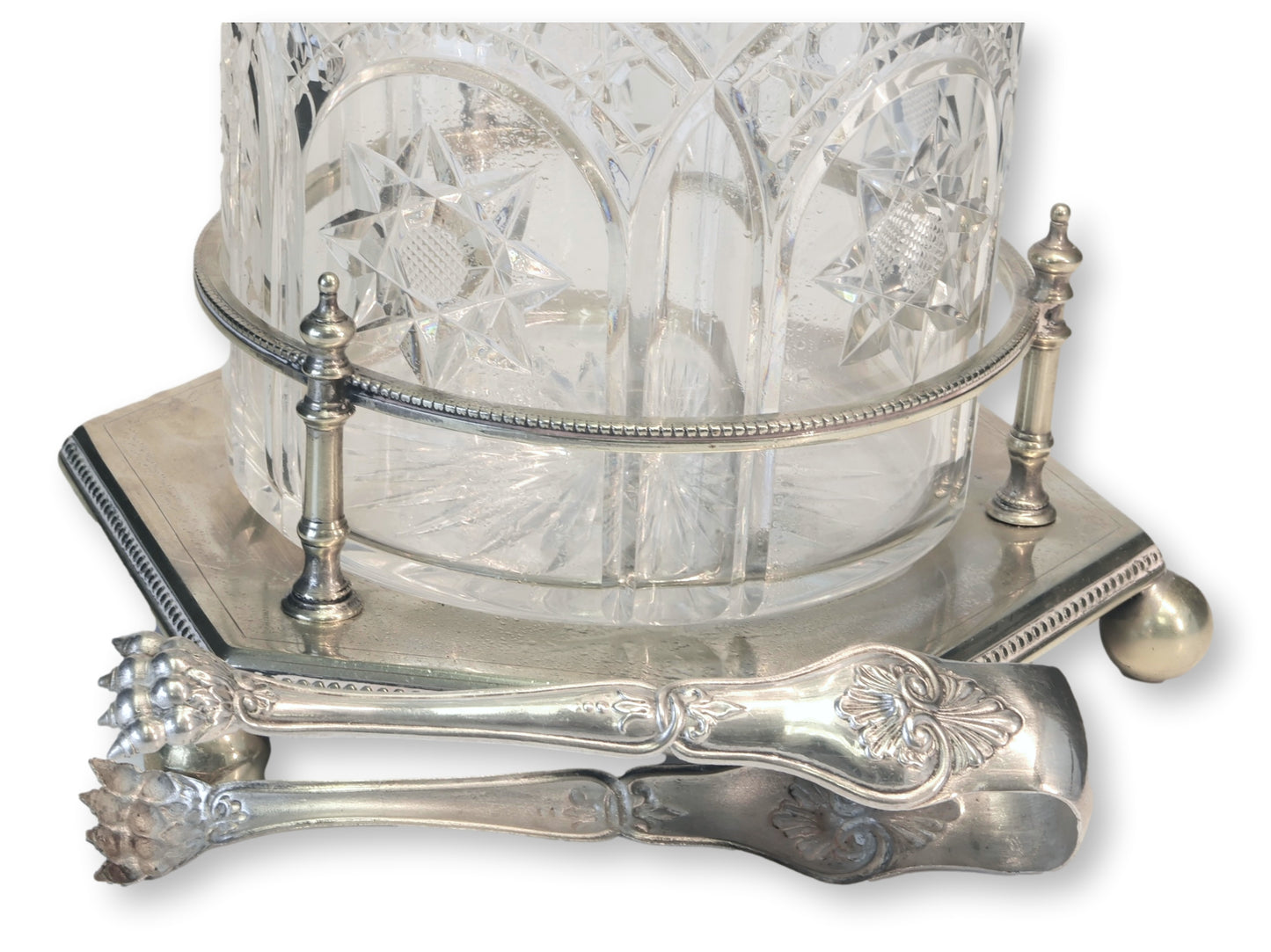 1920s English Crystal Ice Bucket w/ Tongs