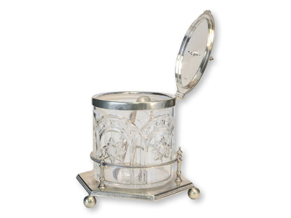 1920s English Crystal Ice Bucket w/ Tongs