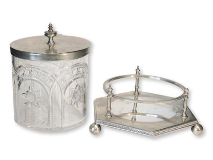 1920s English Crystal Ice Bucket w/ Tongs