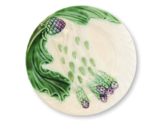 Early 1900s French Majolica Artichoke Plates, Set of 4
