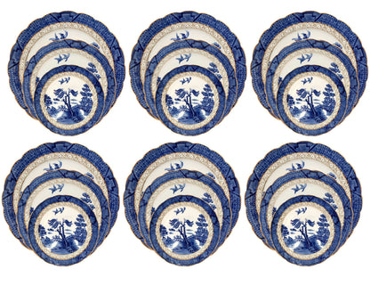 Vintage English Willow Dinnerware, Service for 6