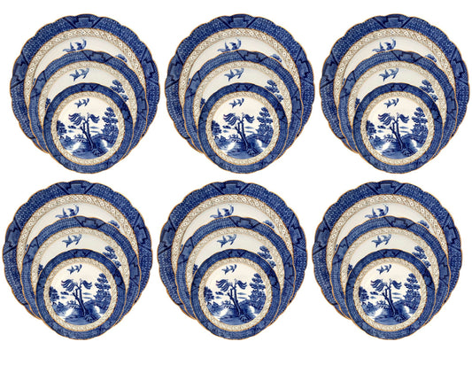 Vintage English Willow Dinnerware, Service for 6