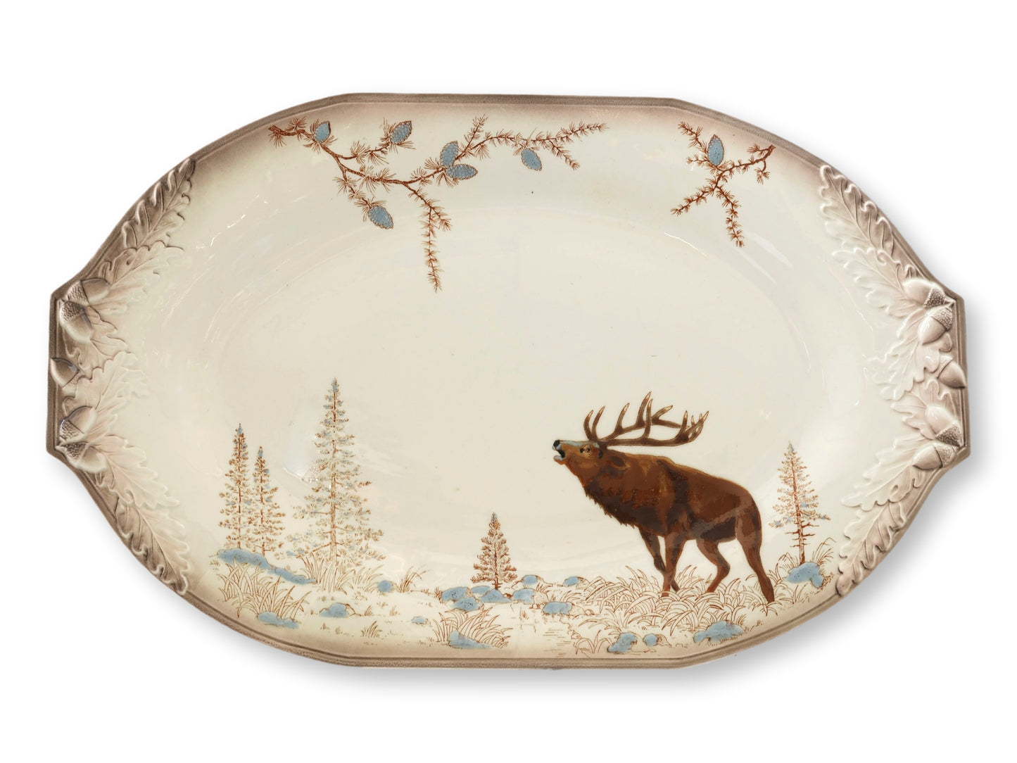 Antique Longwy Hand-Painted Wild Game Faience Dinner Set w/ Boar & Elk