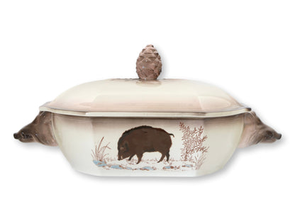 Antique Longwy Hand-Painted Wild Game Faience Dinner Set w/ Boar & Elk