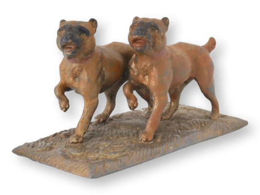 Antique French Painted Heavy Metal Bulldogs