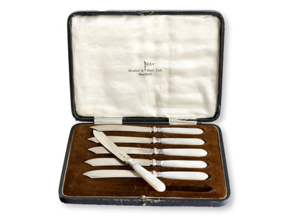D. 1946 Mother-of-Pearl Handled English Sterling Knives, Walker & Hall