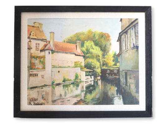 Vintage French Canal Scene Painting