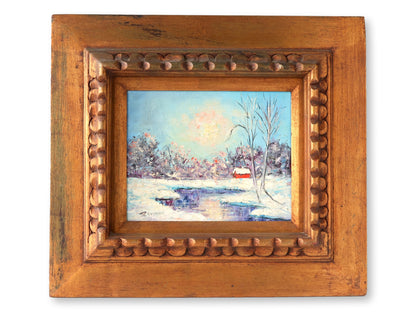 Midcentury Oil on Canvas Winter Scene