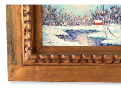 Midcentury Oil on Canvas Winter Scene