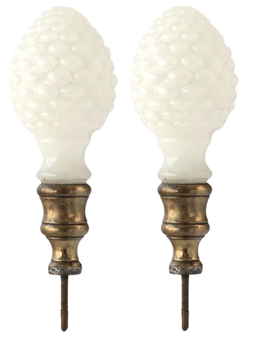 Antique Milk Glass Newel Post Finials,Pr