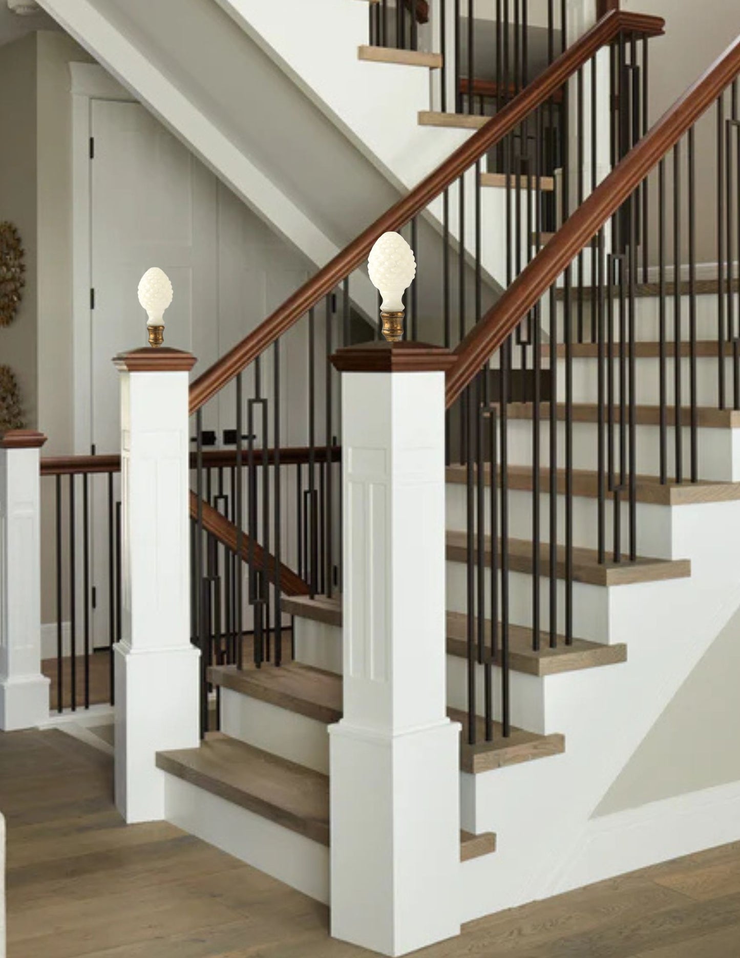 Antique Milk Glass Newel Post Finials,Pr