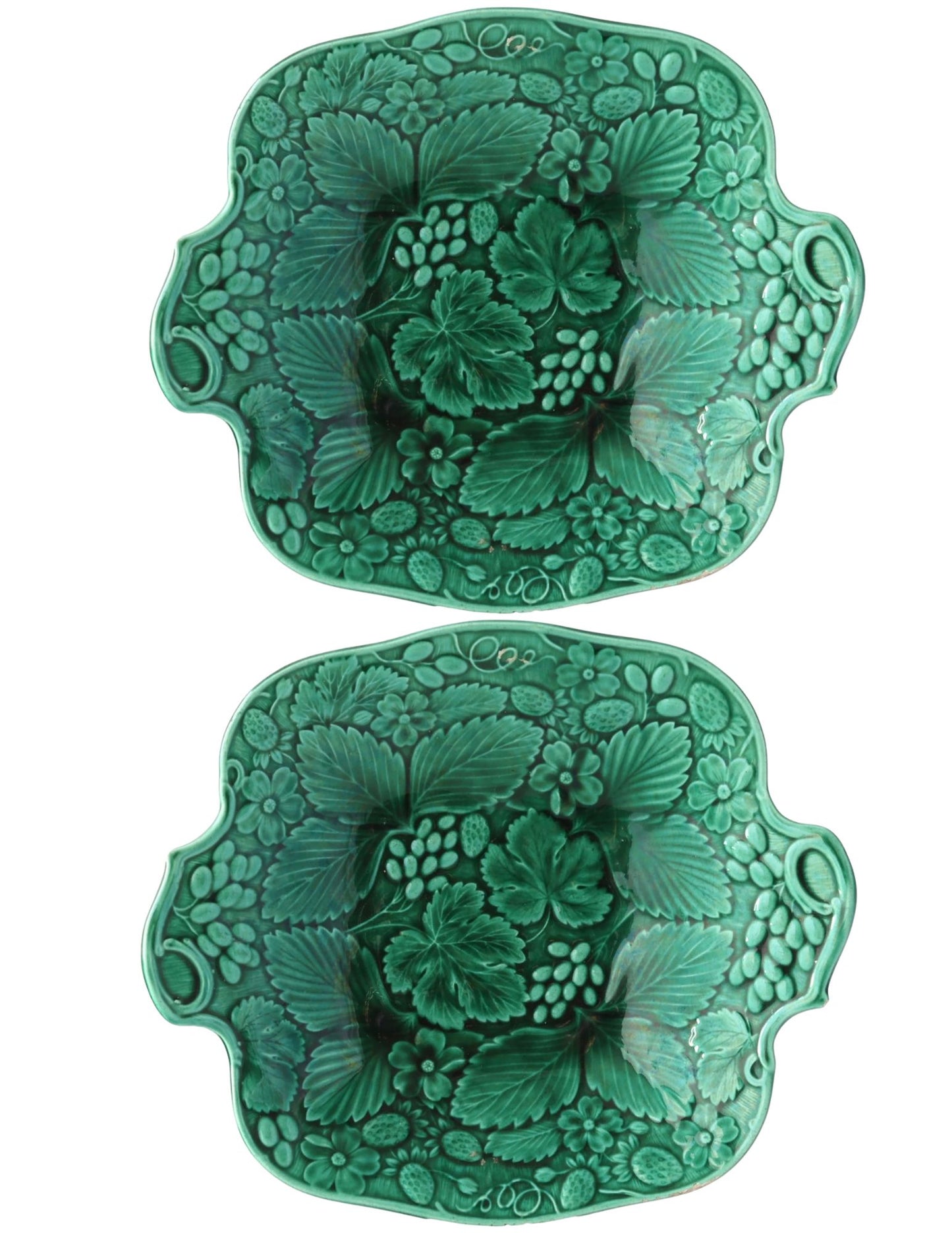 19th-C. English Majolica Strawberry Plates