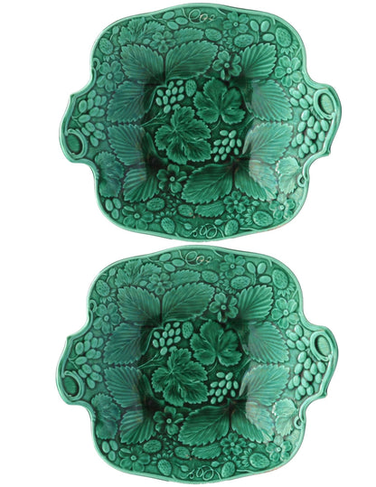 19th-C. English Majolica Strawberry Plates
