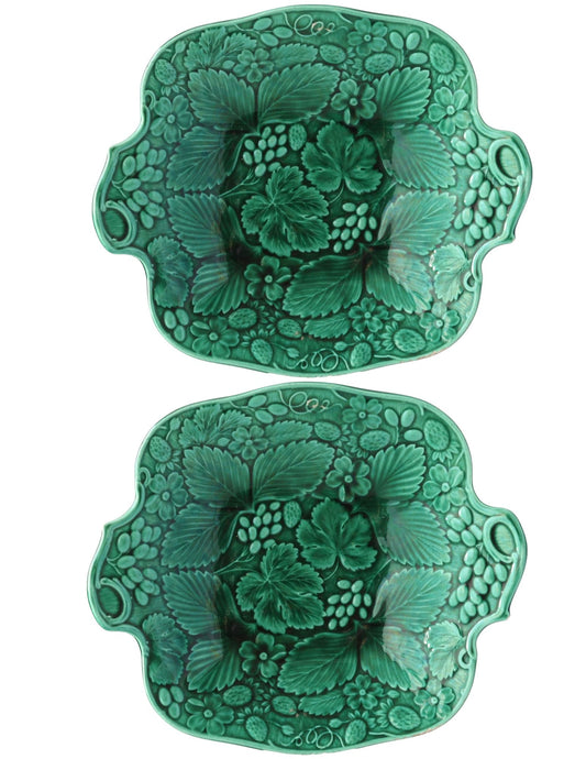 19th-C. English Majolica Strawberry Plates