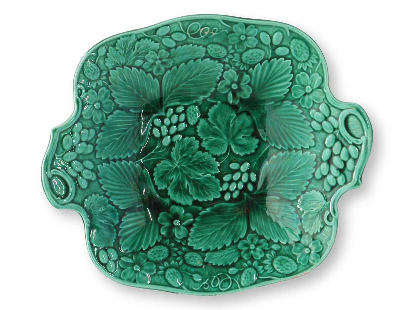 19th-C. English Majolica Strawberry Plates