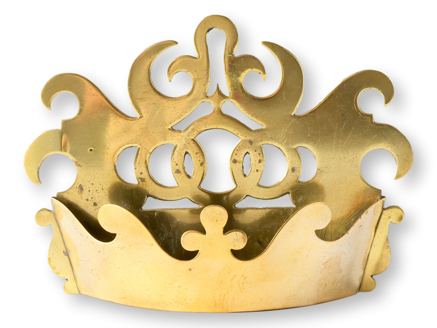 Antique English Brass Crown Wall Pocket Tidy