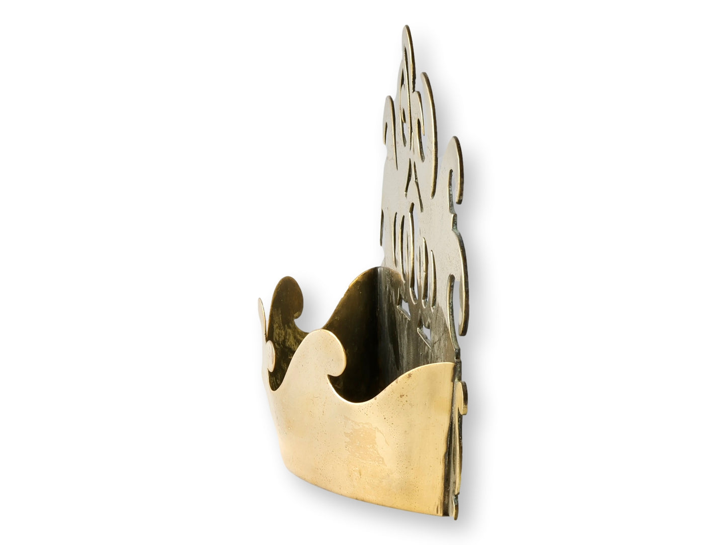 Antique English Brass Crown Wall Pocket Tidy