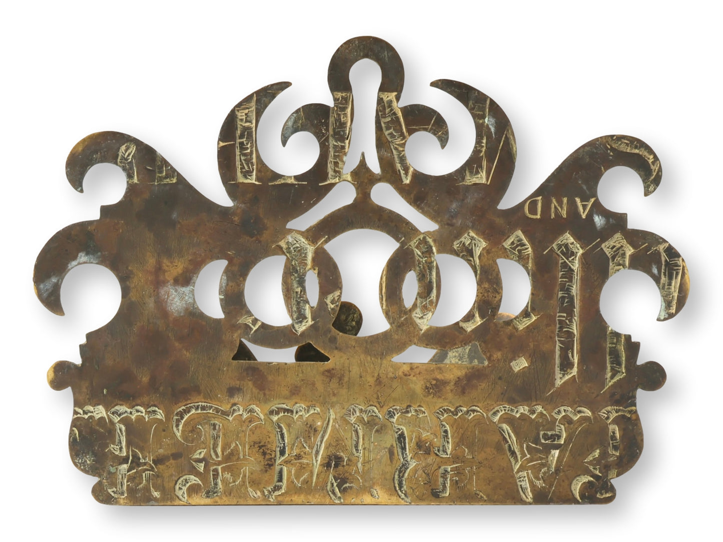 Antique English Brass Crown Wall Pocket Tidy