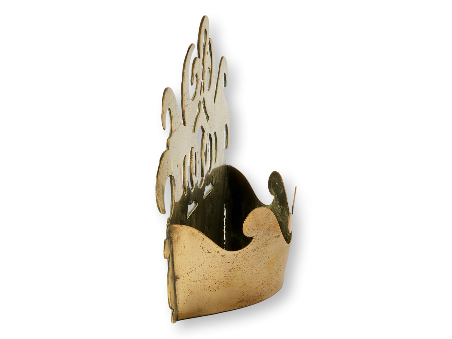 Antique English Brass Crown Wall Pocket Tidy