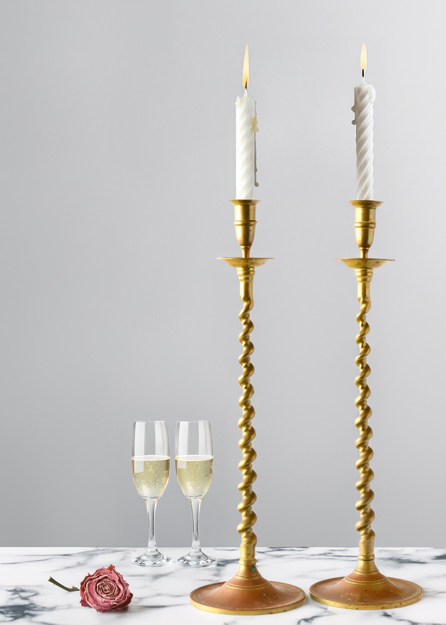 Vintage Oversized 19" French Brass Twist Candlesticks