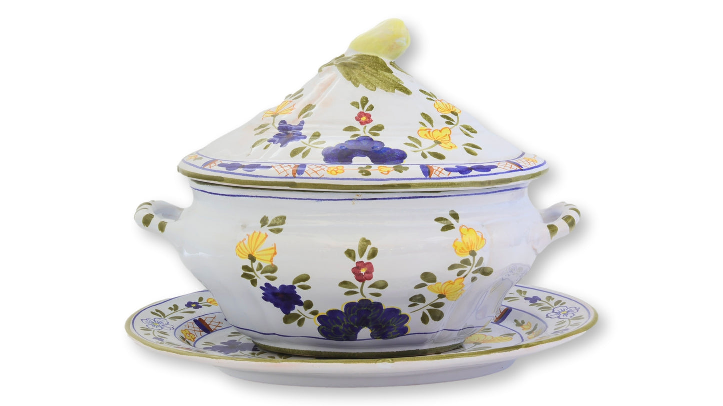 Vintage Cantagalli Blue Carnation Tureen w/ Tray