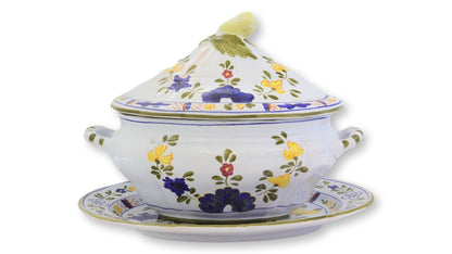 Vintage Cantagalli Blue Carnation Tureen w/ Tray