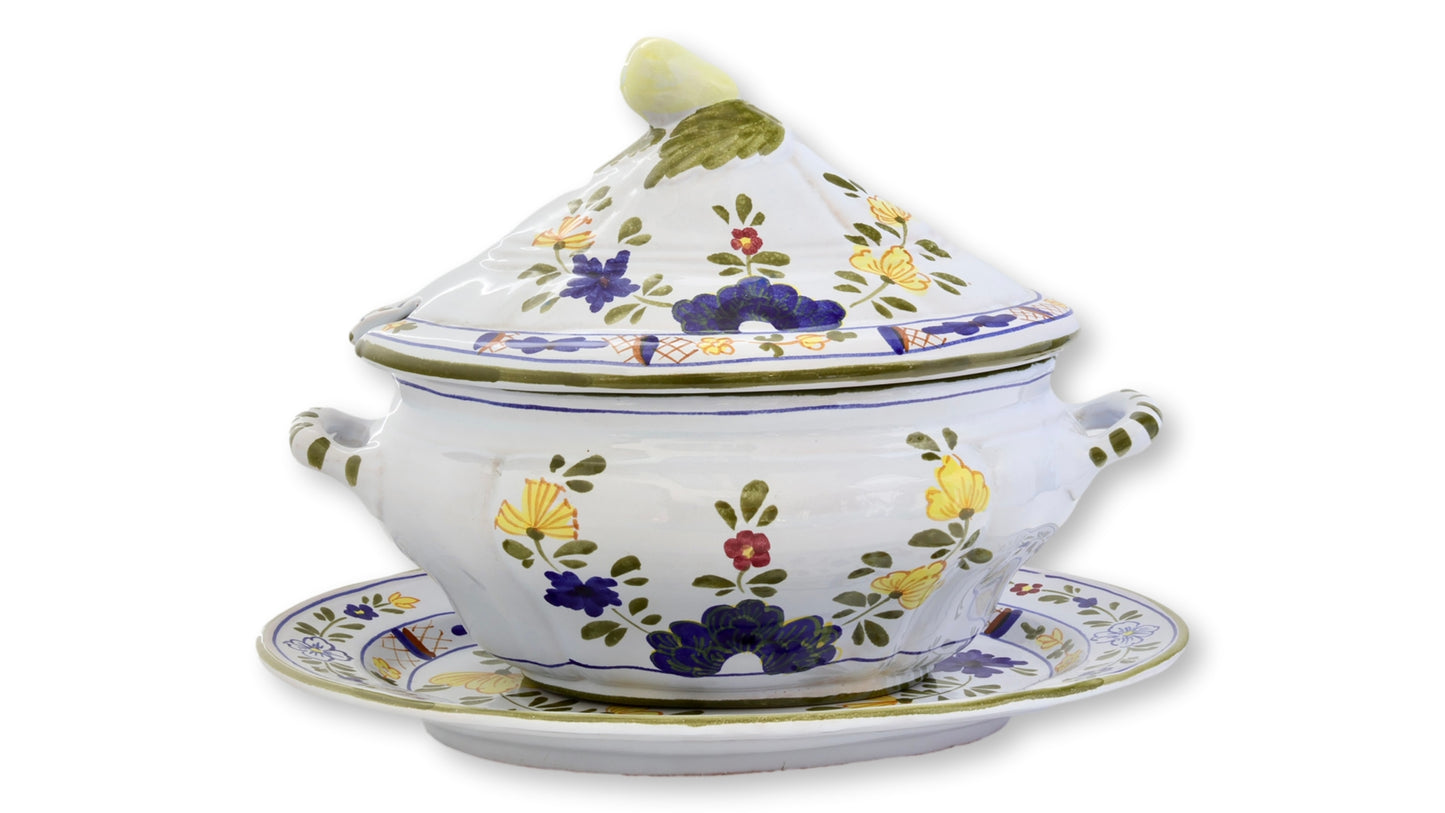 Vintage Cantagalli Blue Carnation Tureen w/ Tray