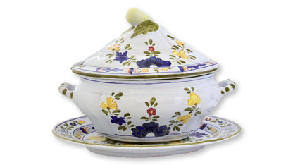 Vintage Cantagalli Blue Carnation Tureen w/ Tray