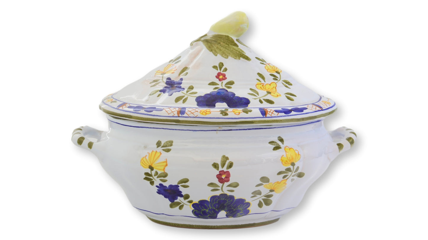 Vintage Cantagalli Blue Carnation Tureen w/ Tray
