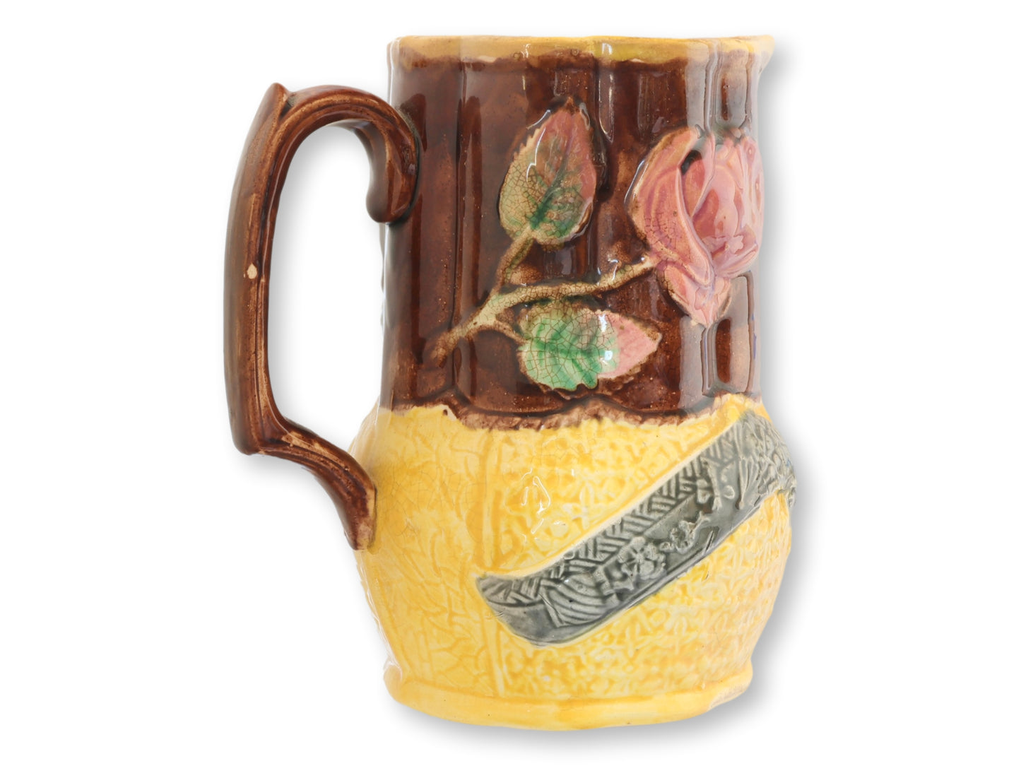Victorian Majolica Rose & Fern Pitcher