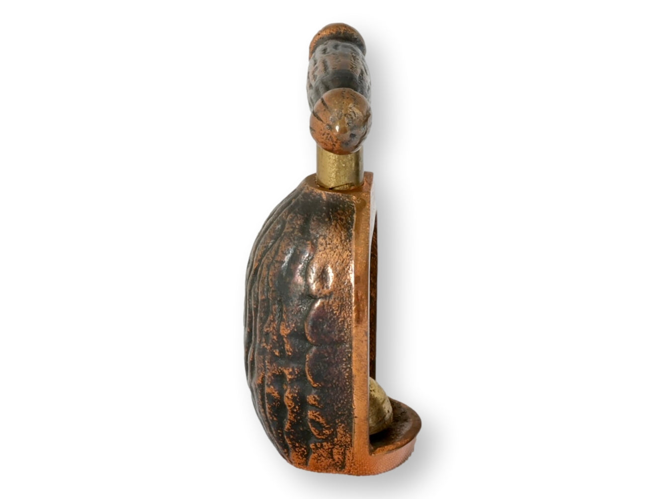 Rare Midcentury Walnut-Form Brass Nutcracker