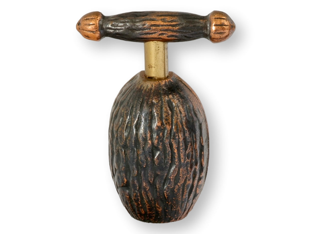 Rare Midcentury Walnut-Form Brass Nutcracker