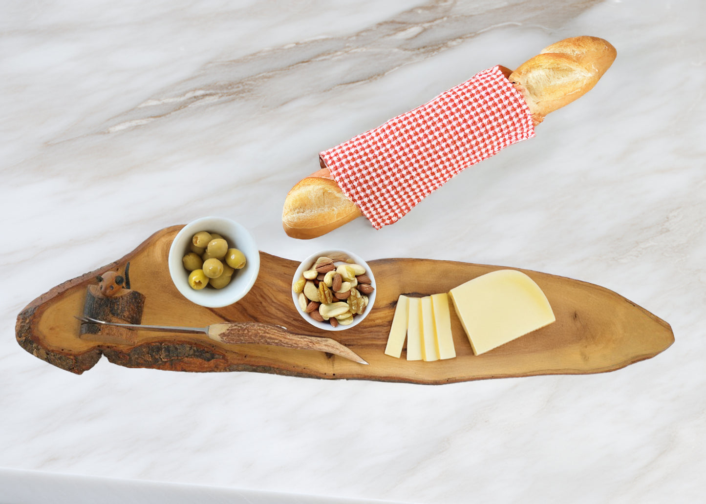 Vintage Live Edge Cheese Board w/Mouse & Horn Handle Knife