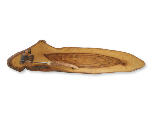 Vintage Live Edge Cheese Board w/Mouse & Horn Handle Knife