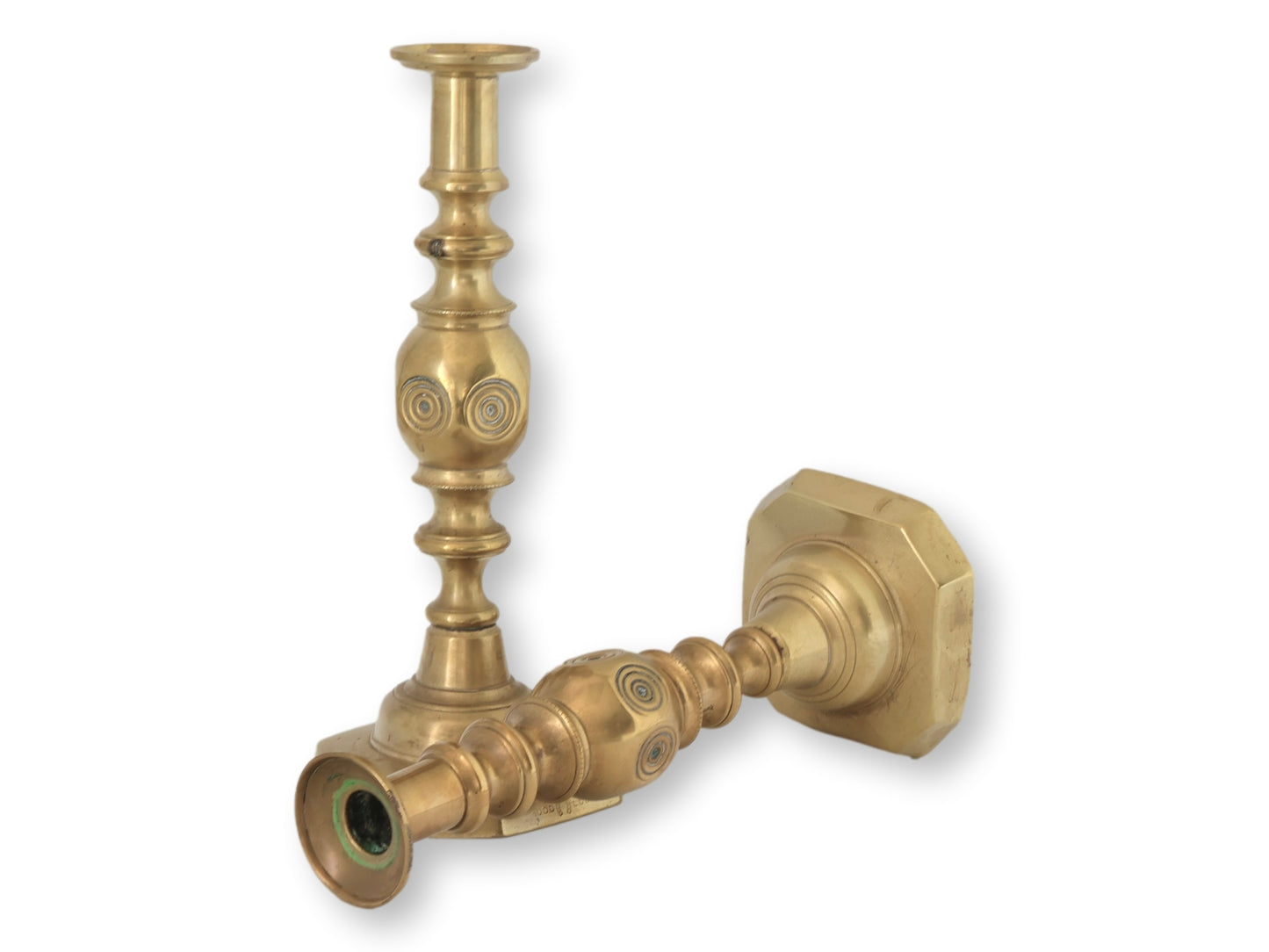 Victorian 'Good Luck' Brass Candlesticks