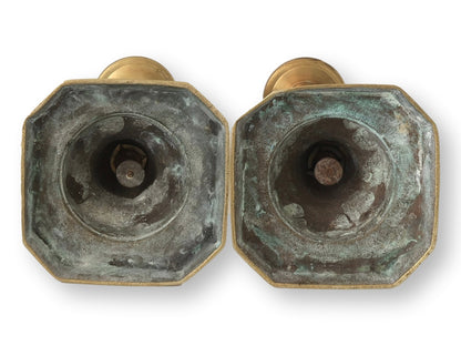 Victorian 'Good Luck' Brass Candlesticks