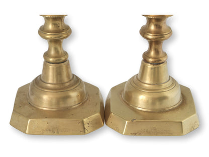 Victorian 'Good Luck' Brass Candlesticks