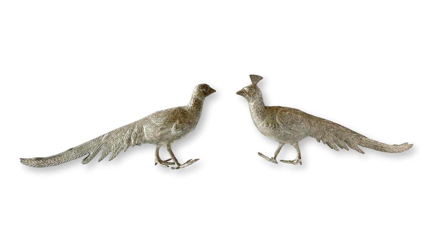 Vintage French Pheasant Table Ornaments, Pair