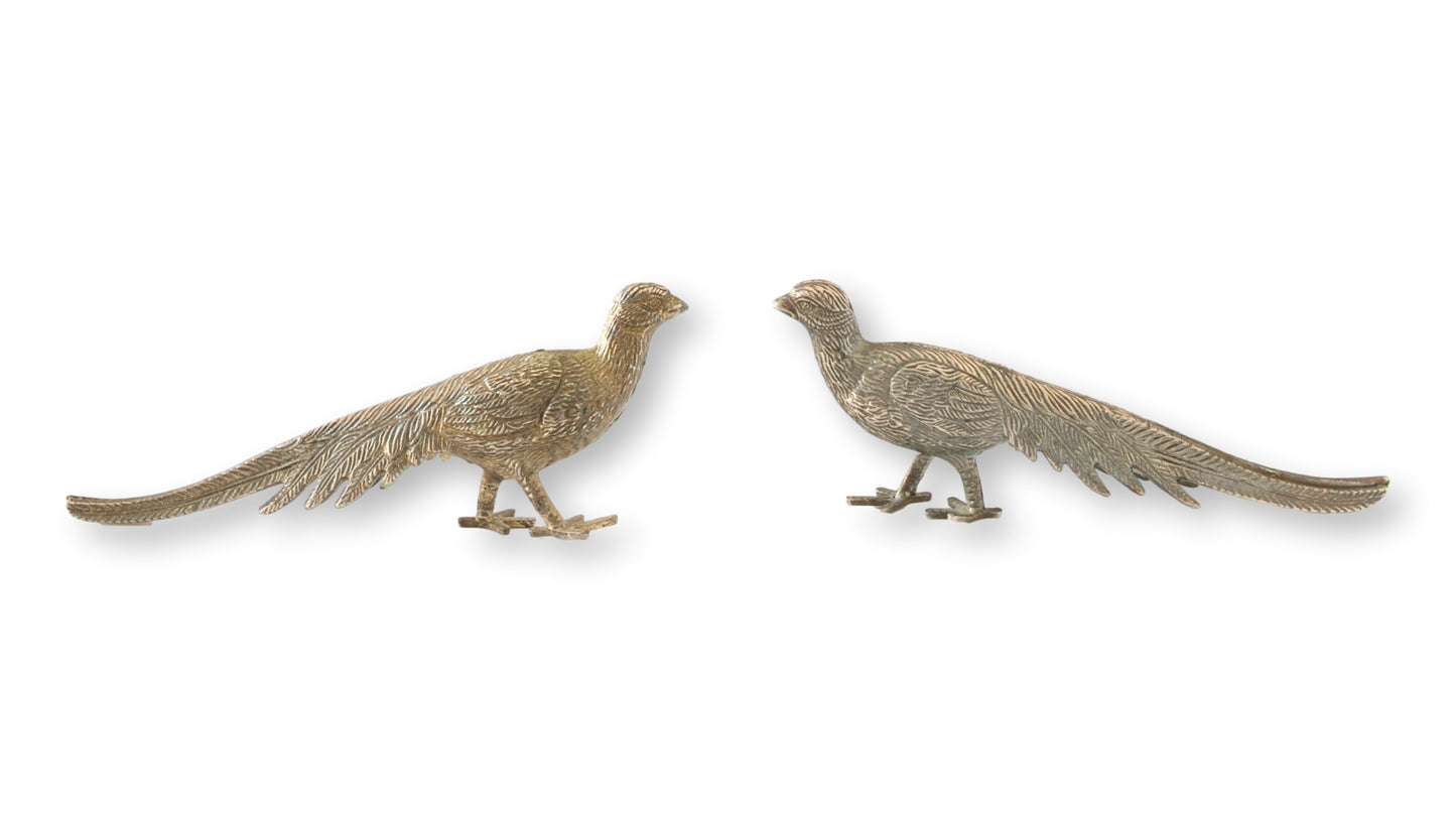 Vintage French Pheasant Table Ornaments, Pair